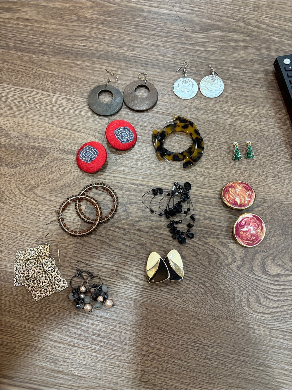 18-Handmade Red Fabric Button Earrings – Unbranded